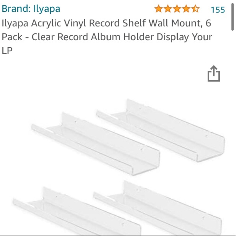 New Vinyl Record Display Wall Mount in Clear (6pack)